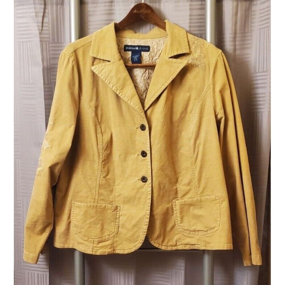 Avenue Jeans Tan‎ Corduroy Jacket Embroidery Size 18/20
